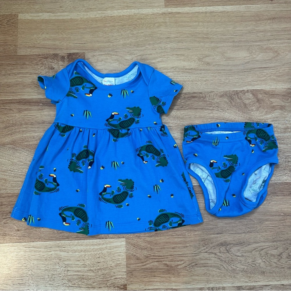 Hanna Andersson Baby Girl Crocodile Toucan Print Dress & Bloomers 6 to 12 Months